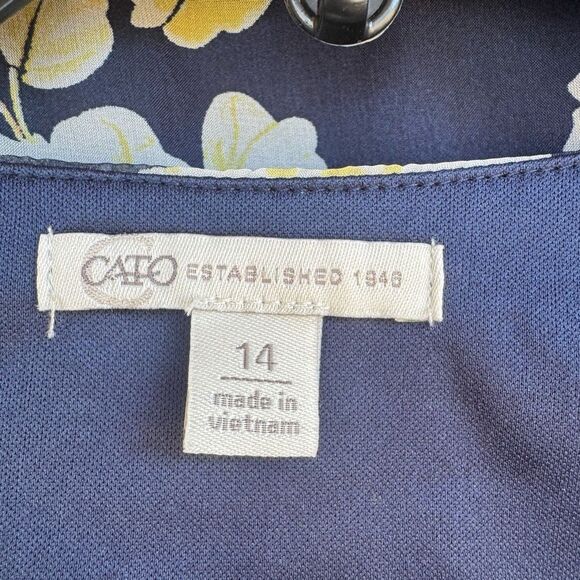 Cato Navy Floral Faux Wrap Mini Dress W/ Sheer Sleeves -SZ 14 - XL - Picture 3 of 5